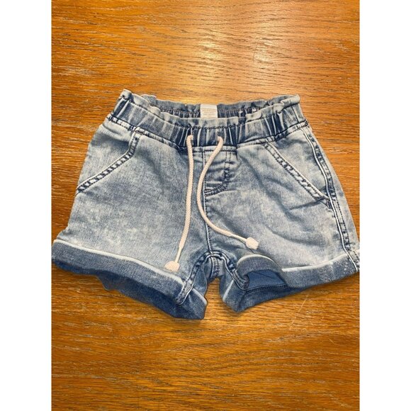 Girls Denim-Look Shorts Elastic Waist Pockets Drawstring - Picture 1 of 4